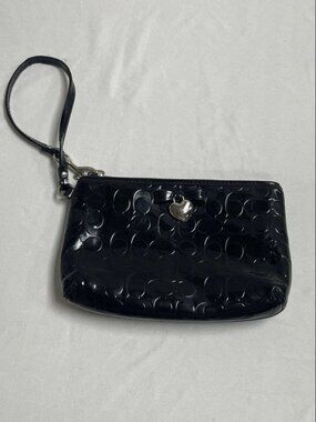 Coach Black Patent Embossed Signature C Wristlet Clutch Bag